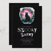 Invitation Black Cat Galaxy Moderne minimaliste Halloween (Devant / Derrière)