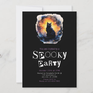 Invitation Black Cat Galaxy Moderne minimaliste Halloween