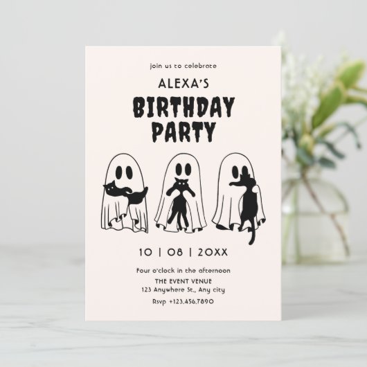 Invitation black Cat ghost birthday  (Debout devant)