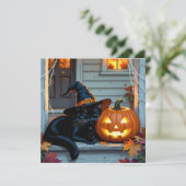 Invitation Black Cat Halloween Pumpkin Carving Party (Debout devant)