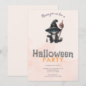 Invitation Black Cat sorcière chapeau Orange Halloween Party (Devant / Derrière)