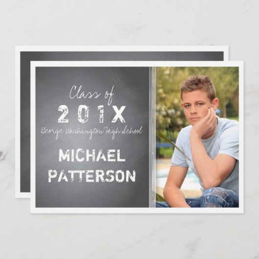 Invitation Black Chalkboard Graphic Guy Graduation Party (Devant / Derrière)