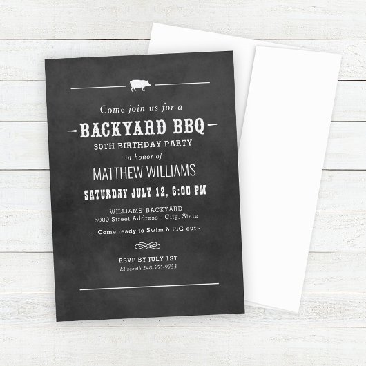 Invitation Black Chalkboard Jardin BBQ fête d'anniversaire