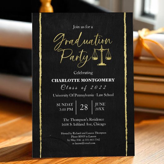 Invitation Black Chalkboard Law School Graduation Party