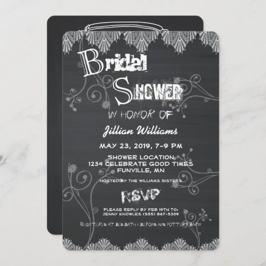 Invitation Black Chalkboard Rustique (Devant / Derrière)