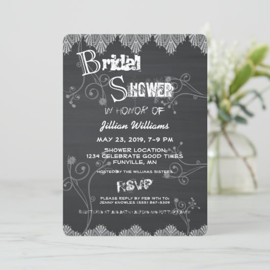Invitation Black Chalkboard Rustique (Debout devant)