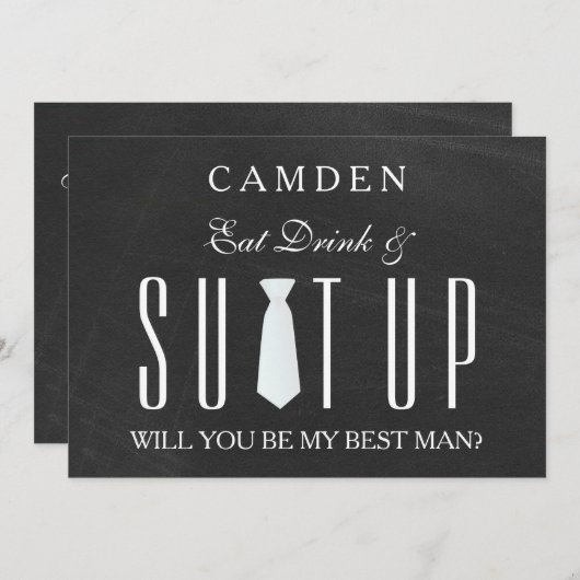Invitation Black Chalkboard Suitup Serez-vous mon Bestman Inv (Devant / Derrière)