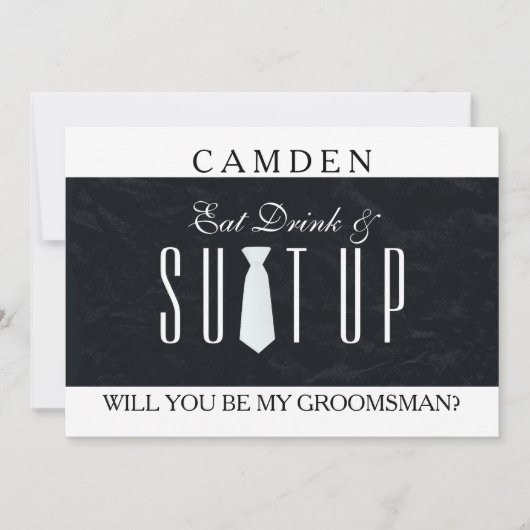 Invitation Black Chalkboard Suitup Serez-vous mon groom (Devant)