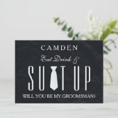 Invitation Black Chalkboard Suitup Serez-vous mon groom (Debout devant)