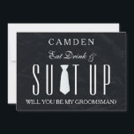 Invitation Black Chalkboard Suitup Serez-vous mon groom<br><div class="desc">Ce 5" x 7" beau temps pour habiller Black Chalk Board avec une carte d'invitation à la cravate blanche. C'est mieux pour le marié. Si vous cherchez à demander à quelqu'un d'être votre toiletteur pour votre futur mariage, alors pourquoi ne pas choisir ces cartes de toiletteur. Cette carte d'invitation customisée...</div>