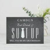Invitation Black Chalkboard Suitup Serez-vous mon groom I (Debout devant)