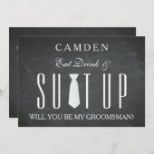 Invitation Black Chalkboard Suitup Serez-vous mon groom I (Devant / Derrière)