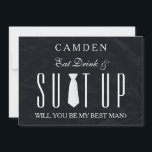 Invitation Black Chalkboard Suitup Serez-vous mon meilleur<br><div class="desc">Ce 5" x 7" beau temps pour habiller Black Chalk Board avec une carte d'invitation à la cravate blanche. C'est mieux pour le marié. Si vous cherchez à demander à quelqu'un d'être votre toiletteur pour votre futur mariage, alors pourquoi ne pas choisir ces cartes de toiletteur. Cette carte d'invitation customisée...</div>