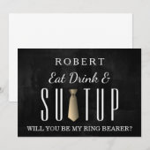 Invitation Black Chalkboard Suitup Serez-vous mon porte-bague (Devant / Derrière)