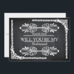 Invitation Black Chalkboard Swirl Serez-vous ma servante<br><div class="desc">Il s'agit de Black Board, Chalk Board à la frontière tourbillonnante et le design donnerait une apparence élégante en disant Seriez-vous ma demoiselle d'honneur à votre mariée. C'est le mieux pour la mariée, qui aime les fleurs et le design floral. C'est une façon vraiment amusante de demander aux femmes spéciales...</div>