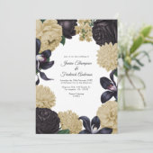 Invitation Black & Champagne Photo/QR Code Floral Wedding (Debout devant)