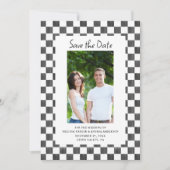 Invitation Black Checkerboard Photo Save the Date (Devant)