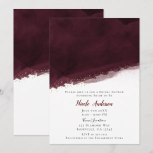 Invitation Black Cherry Aquarelle Or Fête des mariées moderne