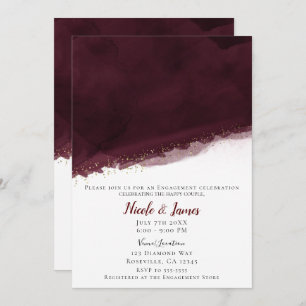 Invitation Black Cherry Aquarelle & Or Moderne Mariage chic