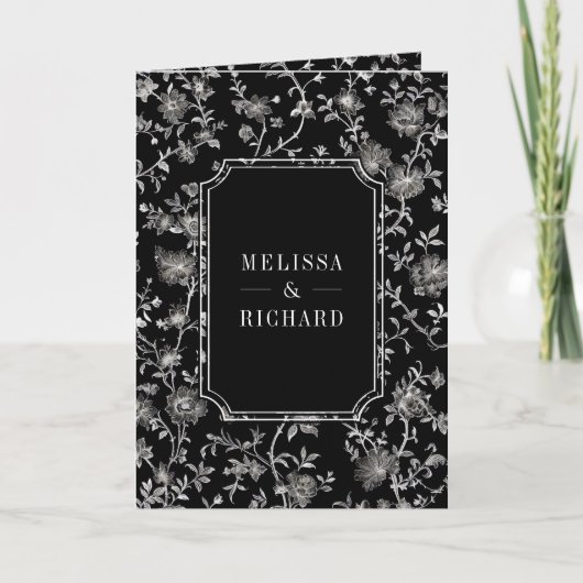 Invitation Black Chinoiserie Crest QR Code Wedding (Devant)