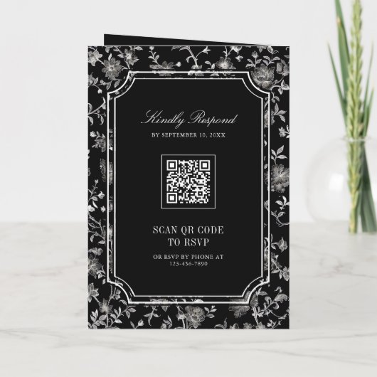 Invitation Black Chinoiserie Crest QR Code Wedding (Dos)
