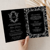 Invitation Black Chinoiserie Crest QR Code Wedding