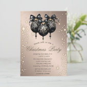 Invitation Black Christmas Balls Rose Gold Christmas Party (Debout devant)