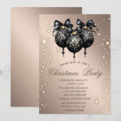 Invitation Black Christmas Balls Rose Gold Christmas Party (Devant / Derrière)