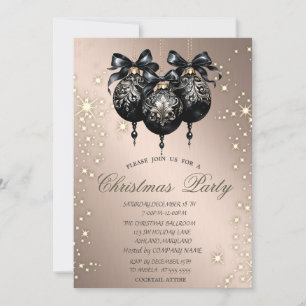 Invitation Black Christmas Balls Rose Gold Christmas Party