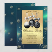 Invitation Black Christmas Balls Snowflakes Gold Party (Devant / Derrière)