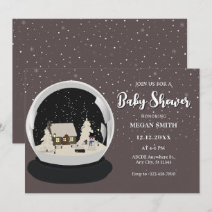 Invitation Black Christmas Snow globe baby shower d'hiver