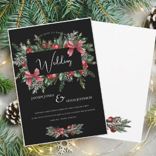 Invitation Black Christmas Wreath Red Winter Festive Mariage