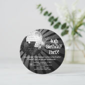Invitation Black Circle Round Disco Ball 40th Birthday Party (Debout devant)