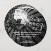 Invitation Black Circle Round Disco Ball 60e fête d'anniversa (Devant / Derrière)