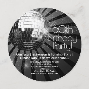 Invitation Black Circle Round Disco Ball 60th Birthday Party