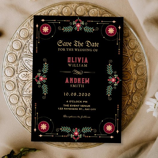 Invitation Black classic floral wedding