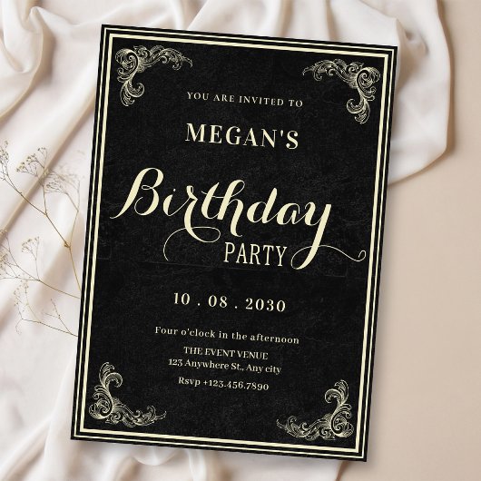 Invitation Black classic vintage elegant birthday