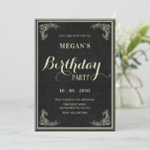Invitation Black classic vintage elegant birthday (Debout devant)