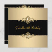 Invitation Black Coffee Trim 50th Birthday Party Pearl 3 (Devant / Derrière)
