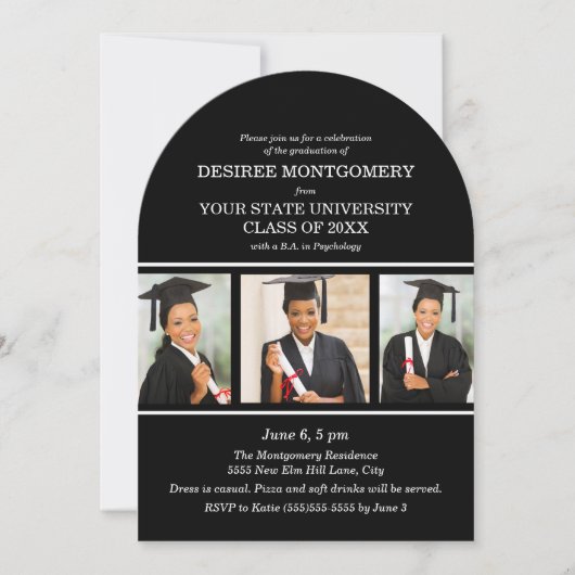 Invitation Black College University 3 Photo Arch Graduation (Devant)