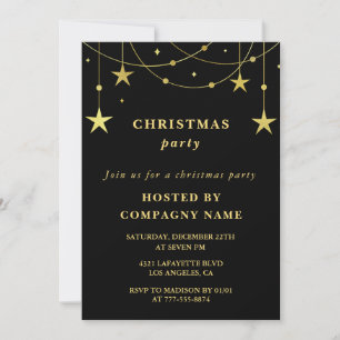 Invitation Black Company Christmas Party Gold Stars