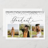 Invitation Black Confetti |  Photo Collage Graduation  (Devant / Derrière)