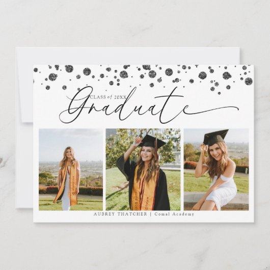 Invitation Black Confetti |  Photo Collage Graduation  (Devant)