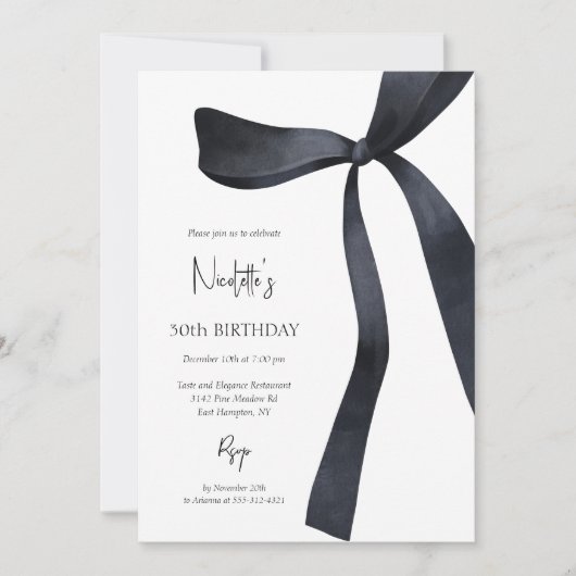Invitation Black Coquette Bow Elégant 30e anniversaire (Devant)