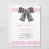 Invitation Black Coquette Bow Pink Lace Fête des mariées (Devant)