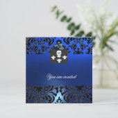 Invitation BLACK CORSAIR SKULL & FLEUR DE LIS MONOGRAM bleu (Debout devant)