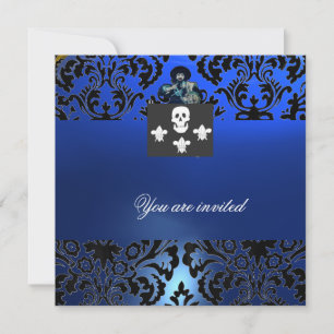 Invitation BLACK CORSAIR SKULL & FLEUR DE LIS MONOGRAM bleu