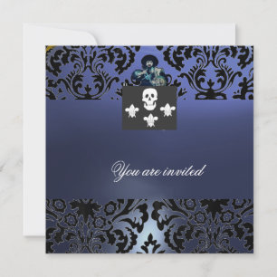 Invitation BLACK CORSAIR SKULL & FLEUR DE LIS MONOGRAM bleu