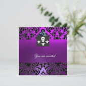 Invitation BLACK CORSAIR SKULL & FLEUR DE LIS MONOGRAM violet (Debout devant)