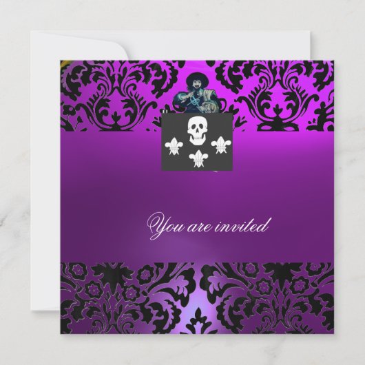 Invitation BLACK CORSAIR SKULL & FLEUR DE LIS MONOGRAM violet (Devant)
